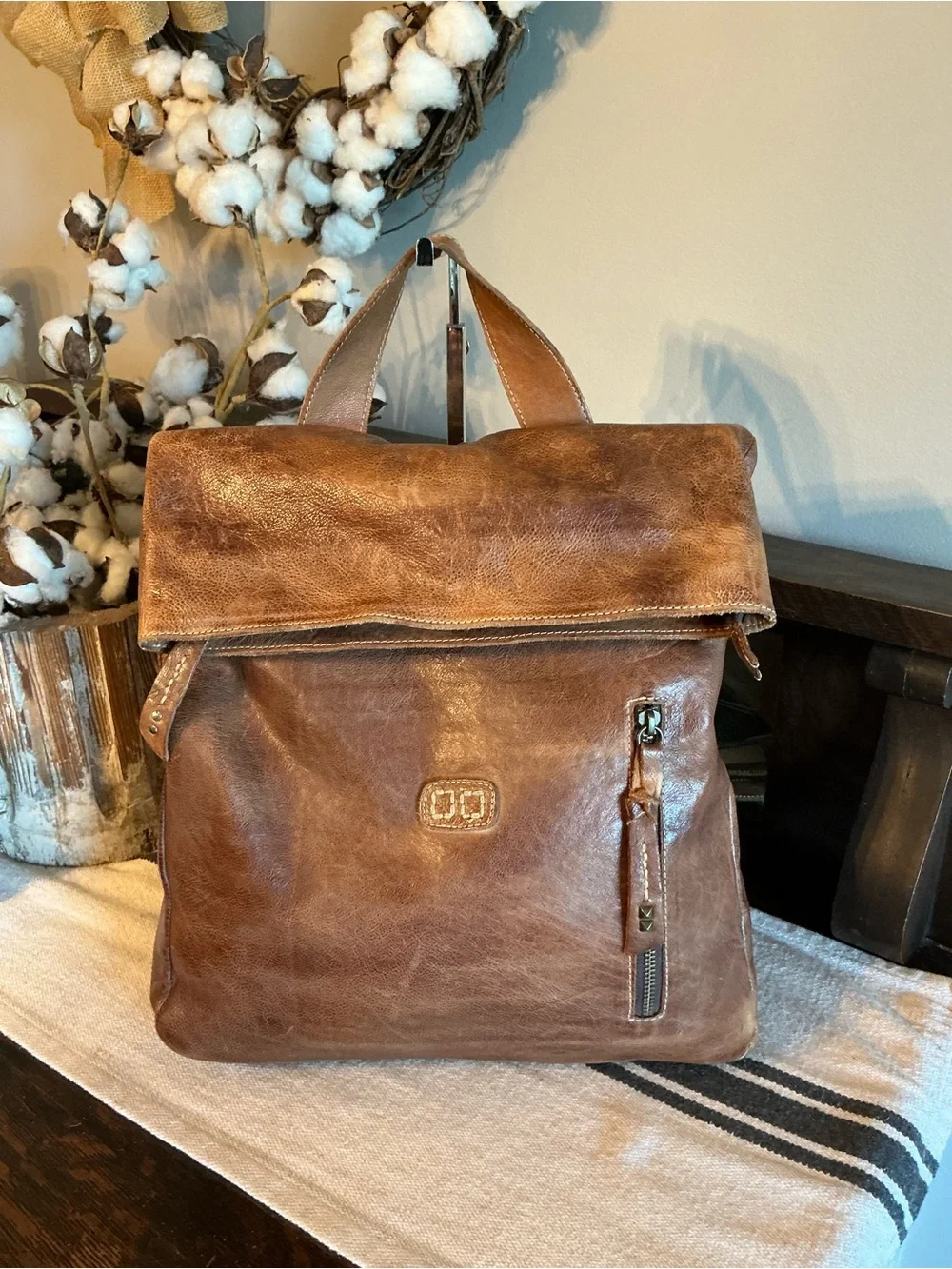 Bed Stu Leather Unisex Howie Flapover Leather Backpack Tan Rustic Retail $365